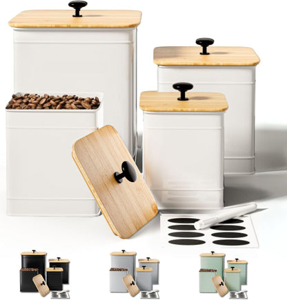 Kitchen Canisters for Countertop Set of 4 with Customizable Chalkboard Labels & Marker Pen - Big