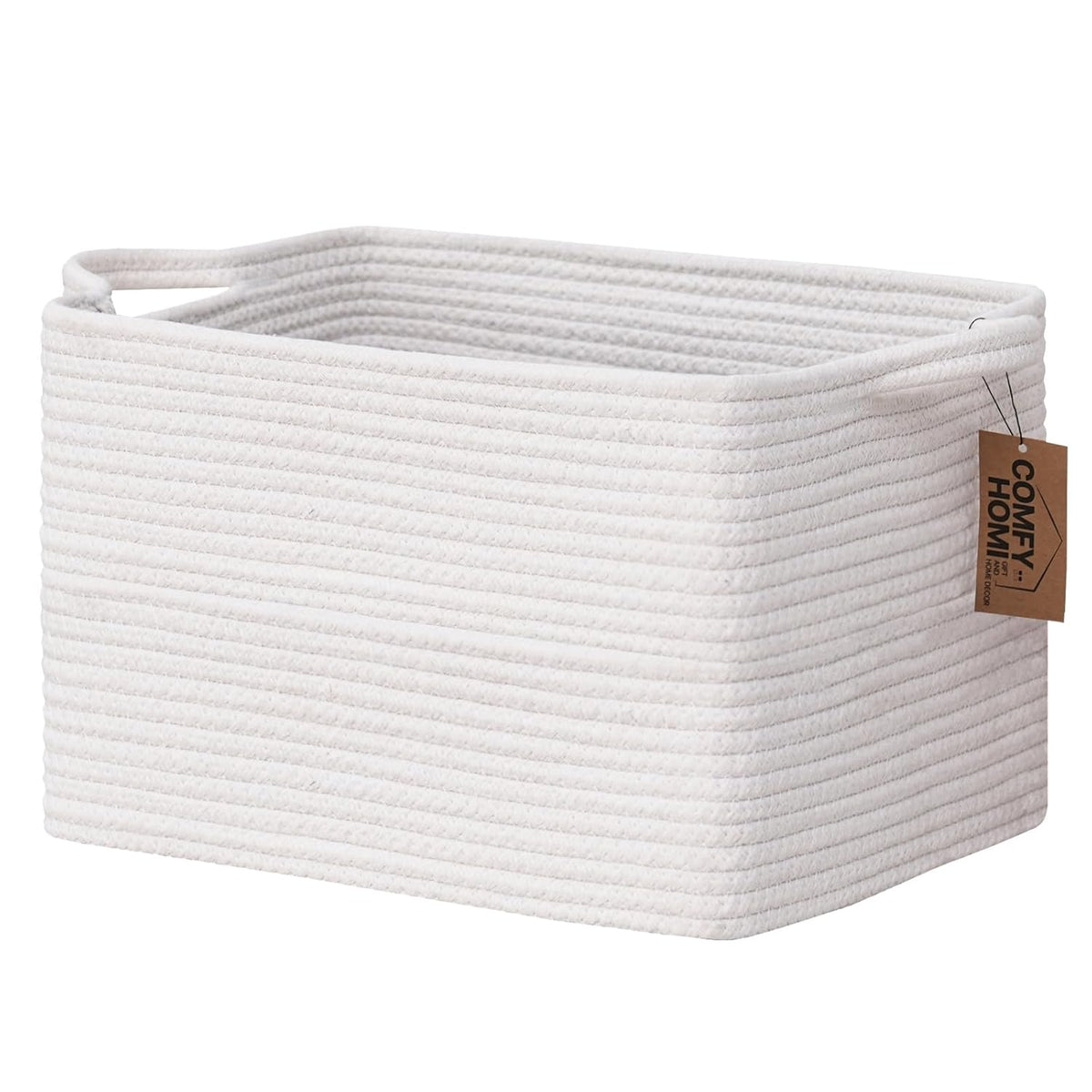 COMFY-HOMI Cotton Rope Woven Basket with Handles for Shelves,Toys,Book, Cloth Storage Baskets Bin