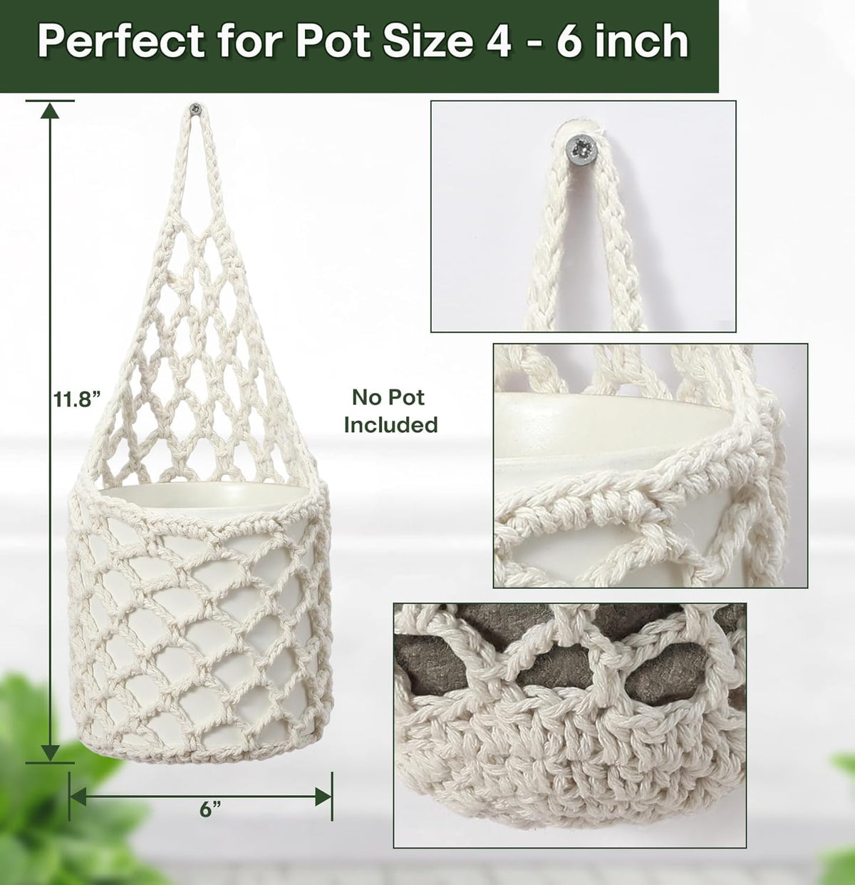 4PK Wall Planters for Indoor Plants, Macrame Plant Hanger | Wall Planter, Plant Hanger, Hanging