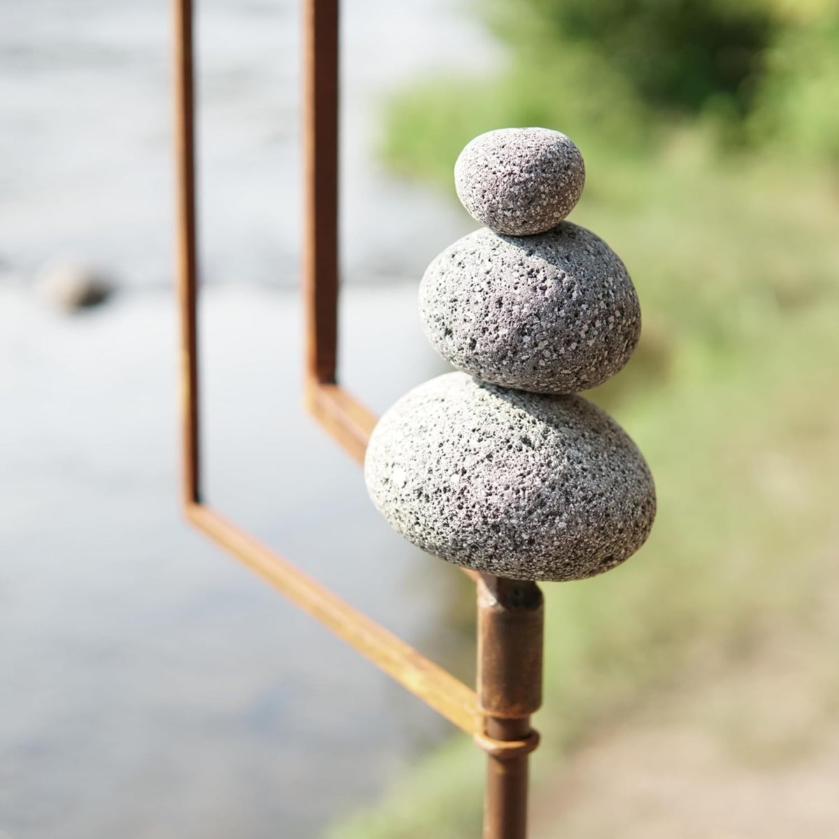 Modern Zen Garden Spinner Kinetic Wind Sculpture with Rock Cairn & Stake - Relaxing Outdoor