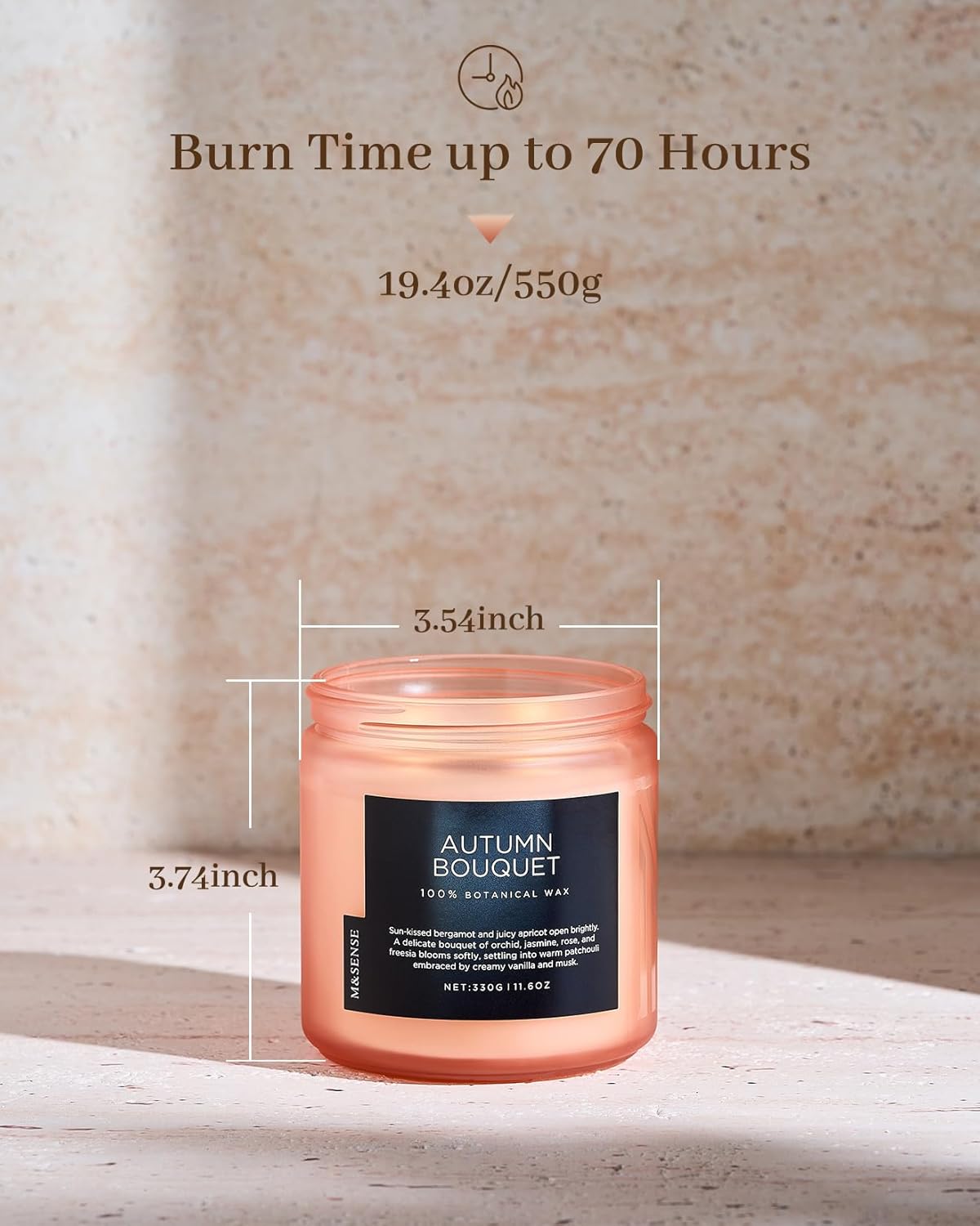M&SENSE Fall Candle Autumn Wreath Scented, Large 11.6oz Natural Soy Wax 70 Hours Burn Time Clean