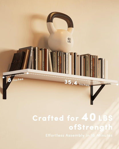 White Wall Shelves, 36 Inches Floating Book Shelves, Long Wall Shelf, Hanging Book Shelves, Long