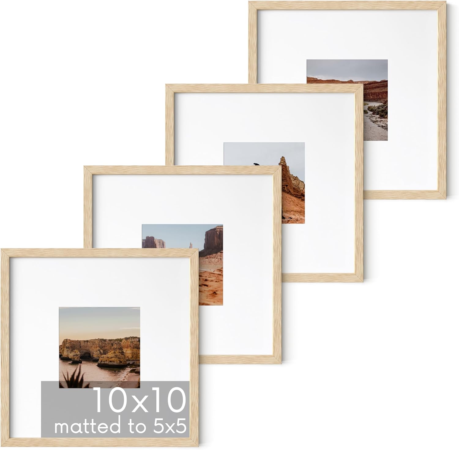 HAUS AND HUES Solid Oak Wood 10”x10”Picture Frames Matted to 5”x5” Set of 4-10x10 Photo Frame Set