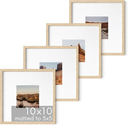 HAUS AND HUES Solid Oak Wood 10”x10”Picture Frames Matted to 5”x5” Set of 4-10x10 Photo Frame Set