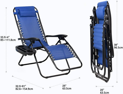 Nazhura Set of 2 Relaxing Recliners Patio Chairs Adjustable Steel Mesh Zero Gravity Lounge Chair