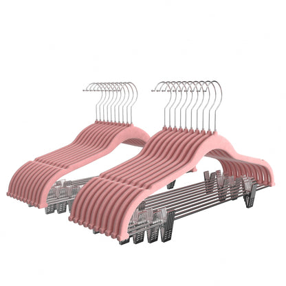 VECELO 20 Pack Velvet Clothes Hangers with Adjustable Clips,Heavy-Duty Non Slip & Space-Saving with