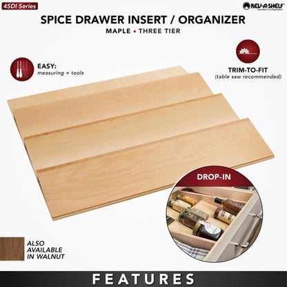 Rev-A-Shelf 22" 3 Tiered Seasoning Organizer, Trim-to-Fit Wooden Kitchen Draw and Cabinet Home
