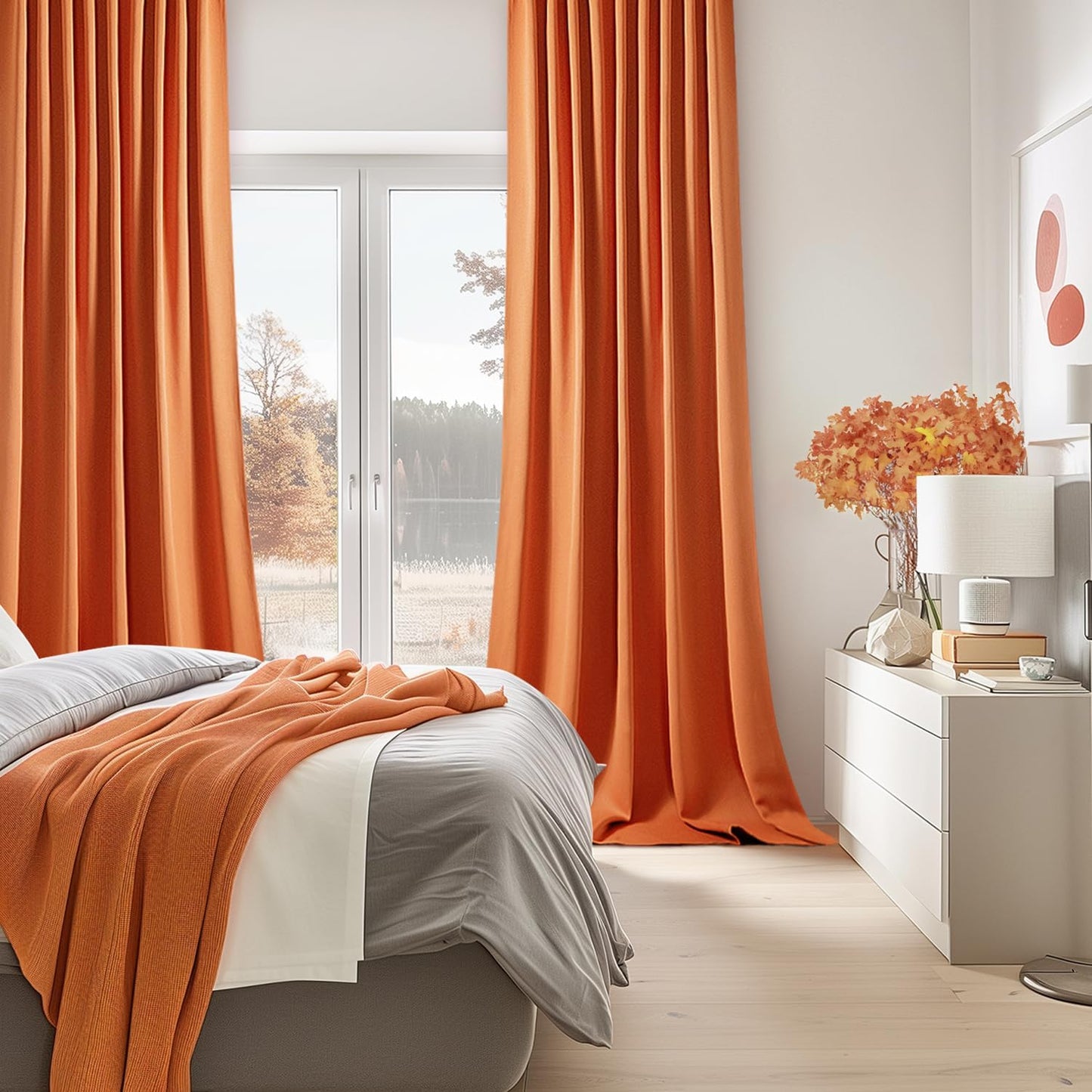 MIULEE 2 Panels Orange Back Tab Blackout Curtains 84 Inch Length for Living Room Bedroom Privacy