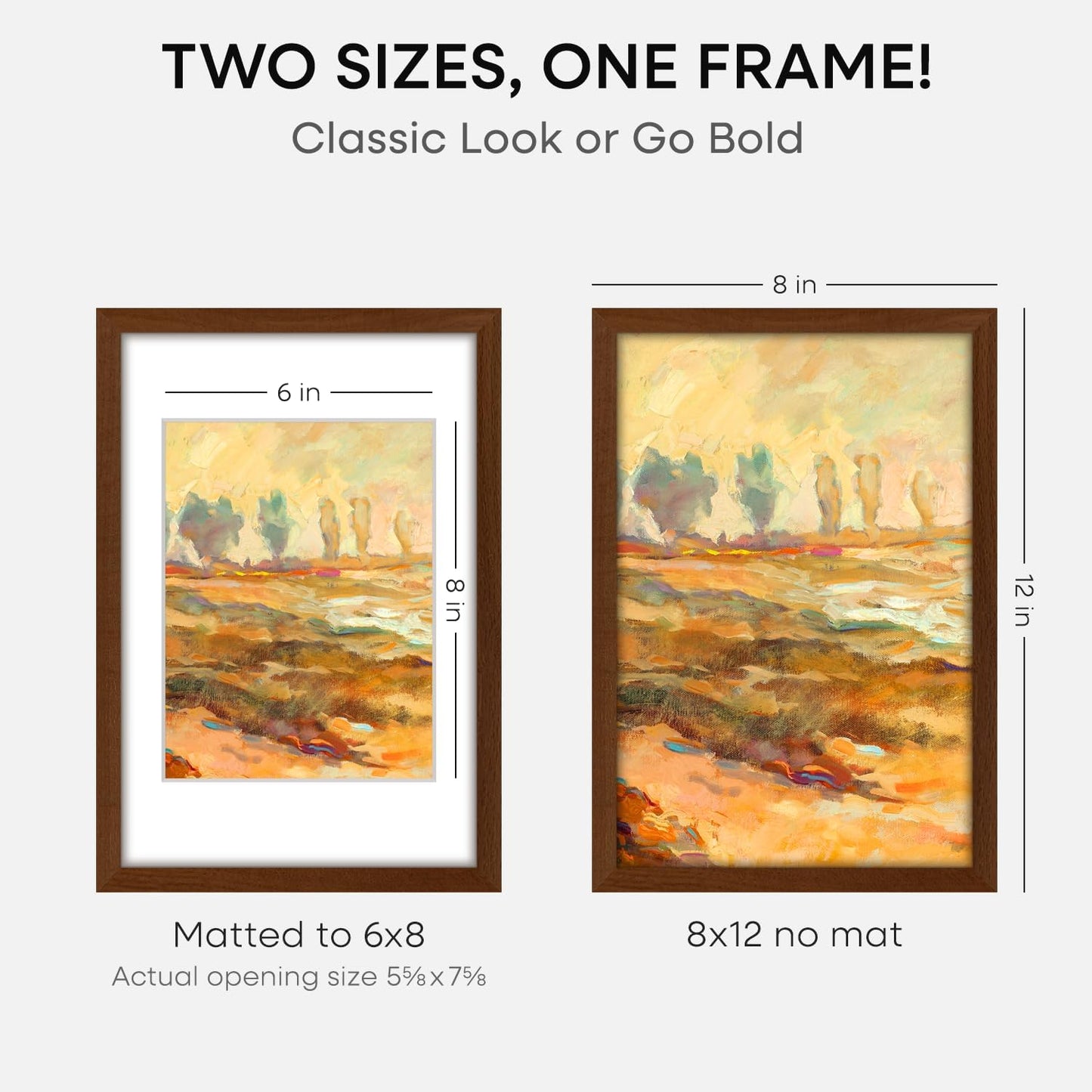 Homeforia 12x8 Picture Frame Brown, High End Dark Oak 8x12 Walnut Wooden Frames with Mat 6x8 Photo
