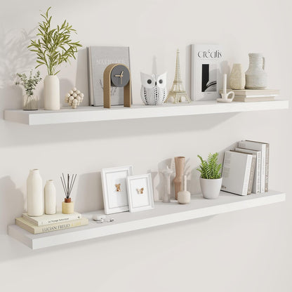 Fun Memories 55 Inch Fireplace Mantel Shelf -Long Floating Shelves, Deep Wall Mounted Farmhouse