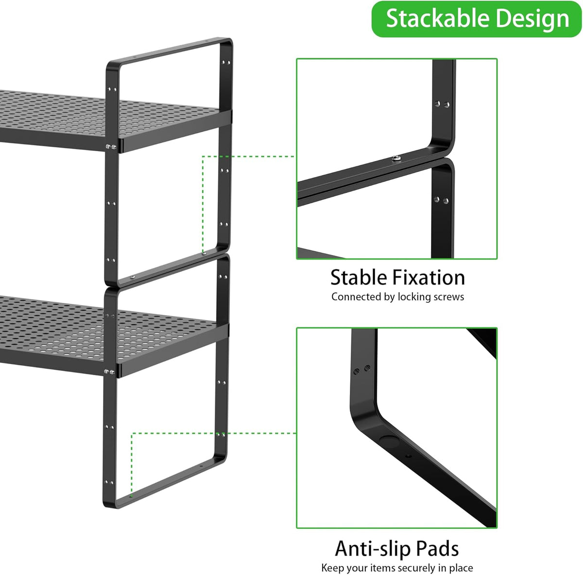 Expandable Cabinet Storage Shelf Stackable Organizer Rack for Kitchen Bathroom Pantry Spice