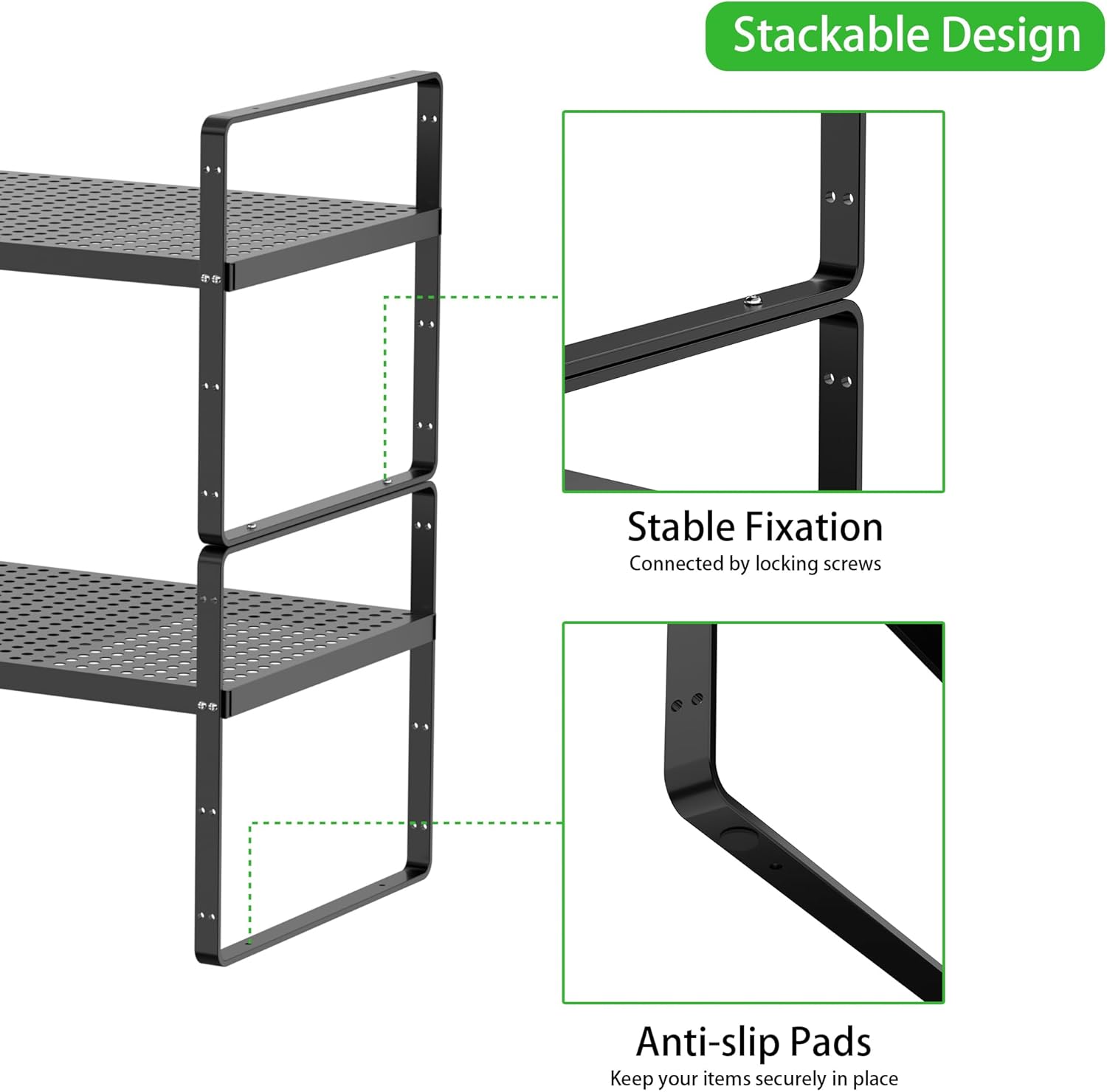 Expandable Cabinet Organizer Shelf, Stackable Shelf Riser for Small Kitchen Pantry Desk Cupboard