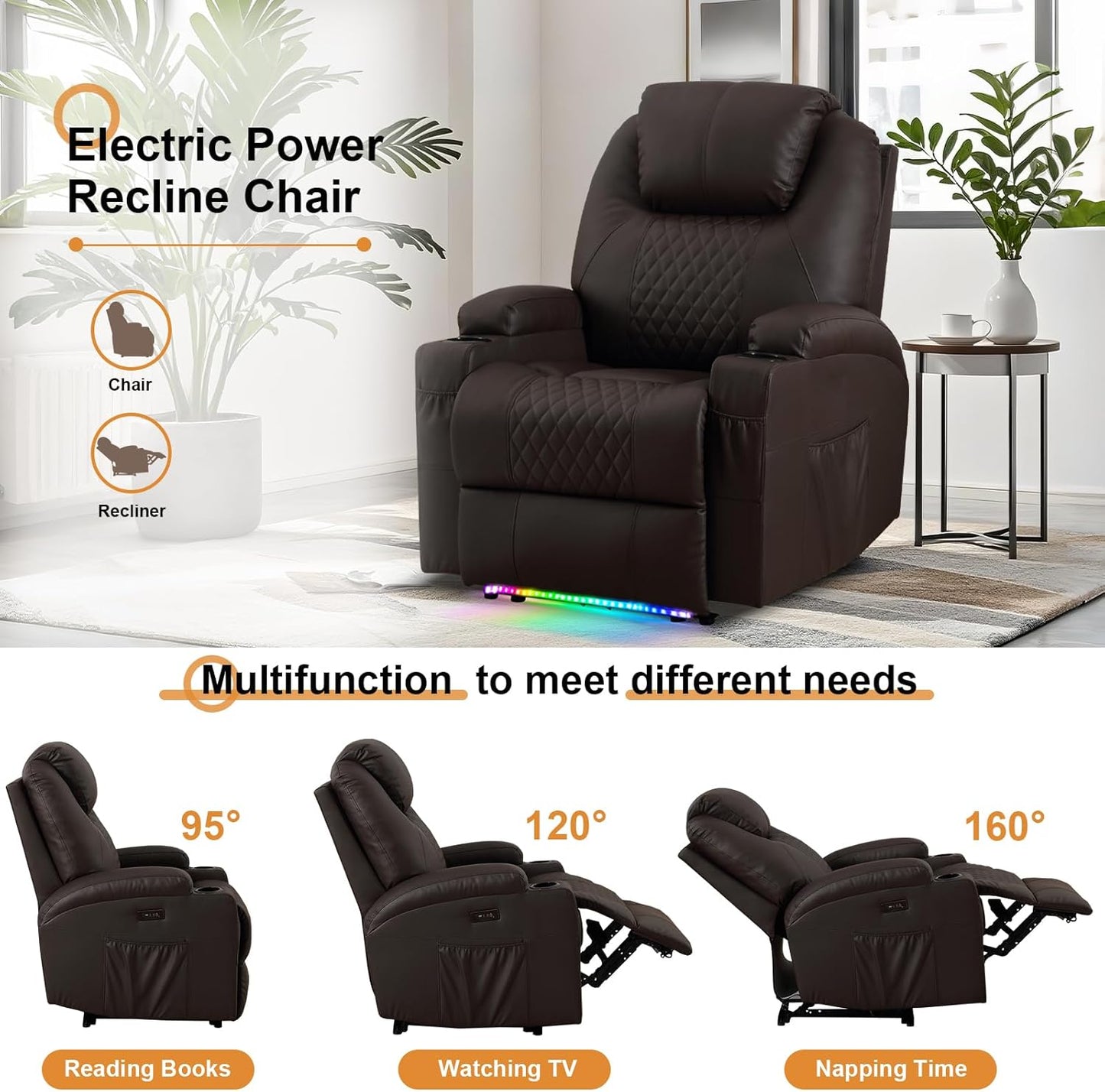 AHMED Power Recliner Chair with Vibration Massage & Heat for Adults, Faux Leather Home Theater