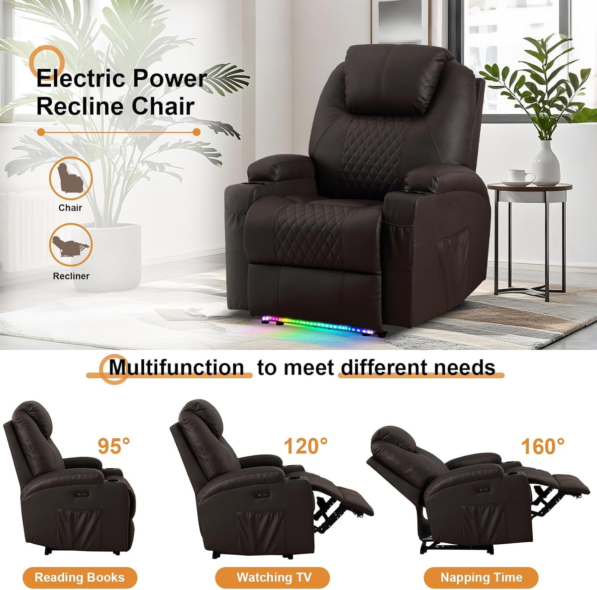 AHMED Power Recliner Chair with Vibration Massage & Heat for Adults, Faux Leather Home Theater