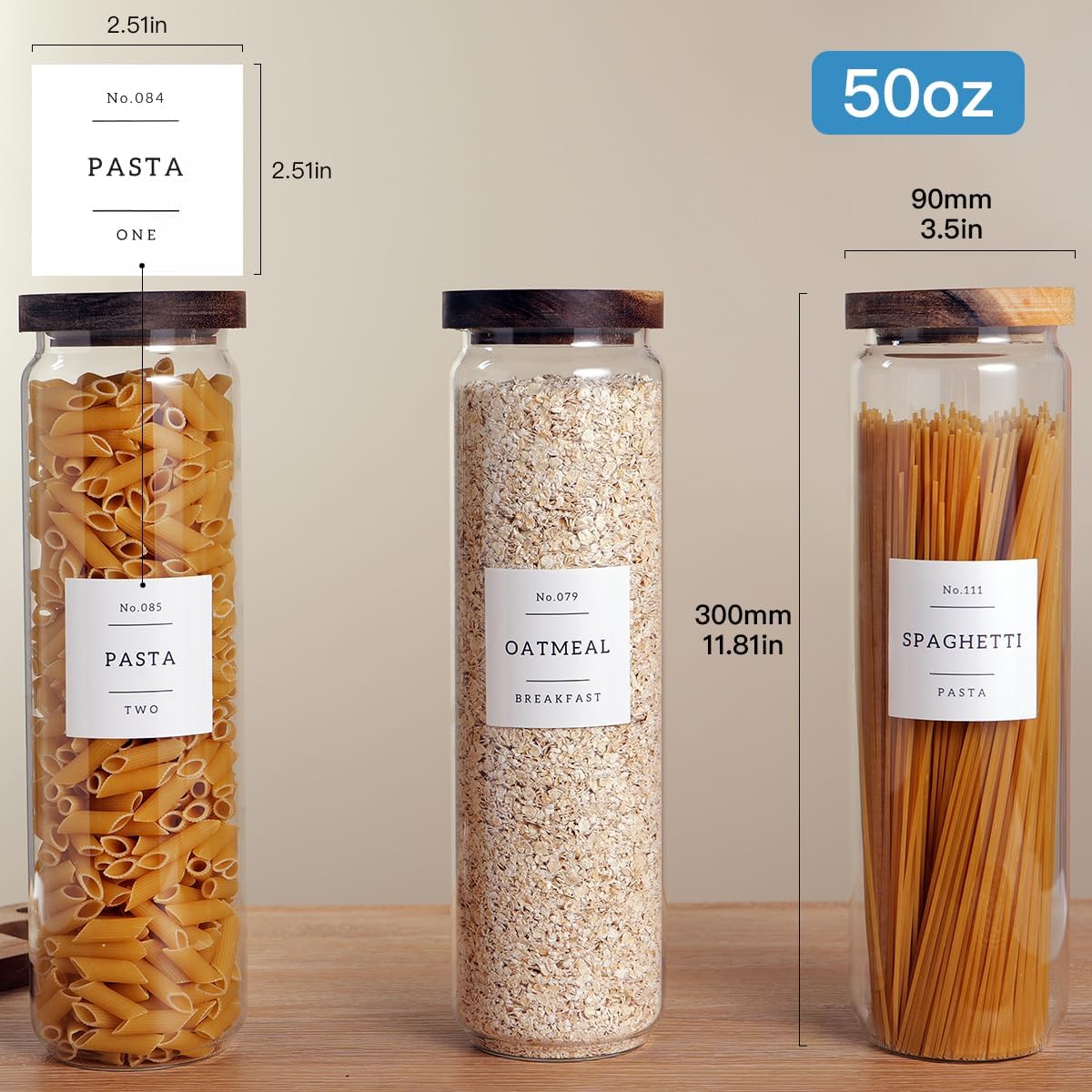 3 Set Glass Pantry Storage Jars with Acacia Airtight Lid - 50oz Thicken Glass Kitchen Canisters