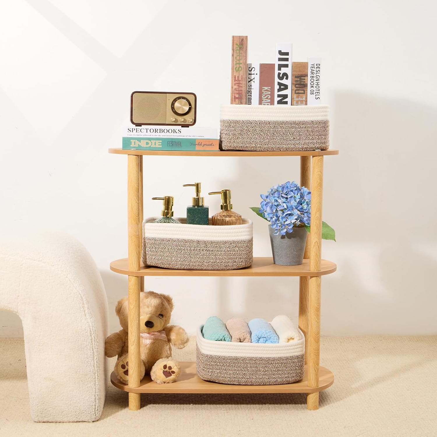 Small Storage Baskets for Organizing | Closet Organizer Bins | Shelf Toy Basket | Woven Rope