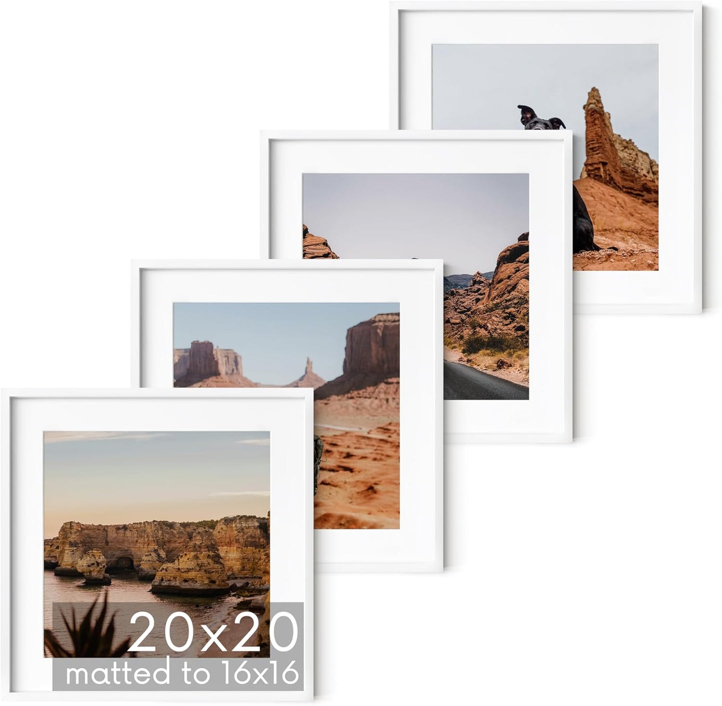 HAUS AND HUES 20x20 White Metal Picture Frames Matted to 16x16 - Features Premium Aluminum &