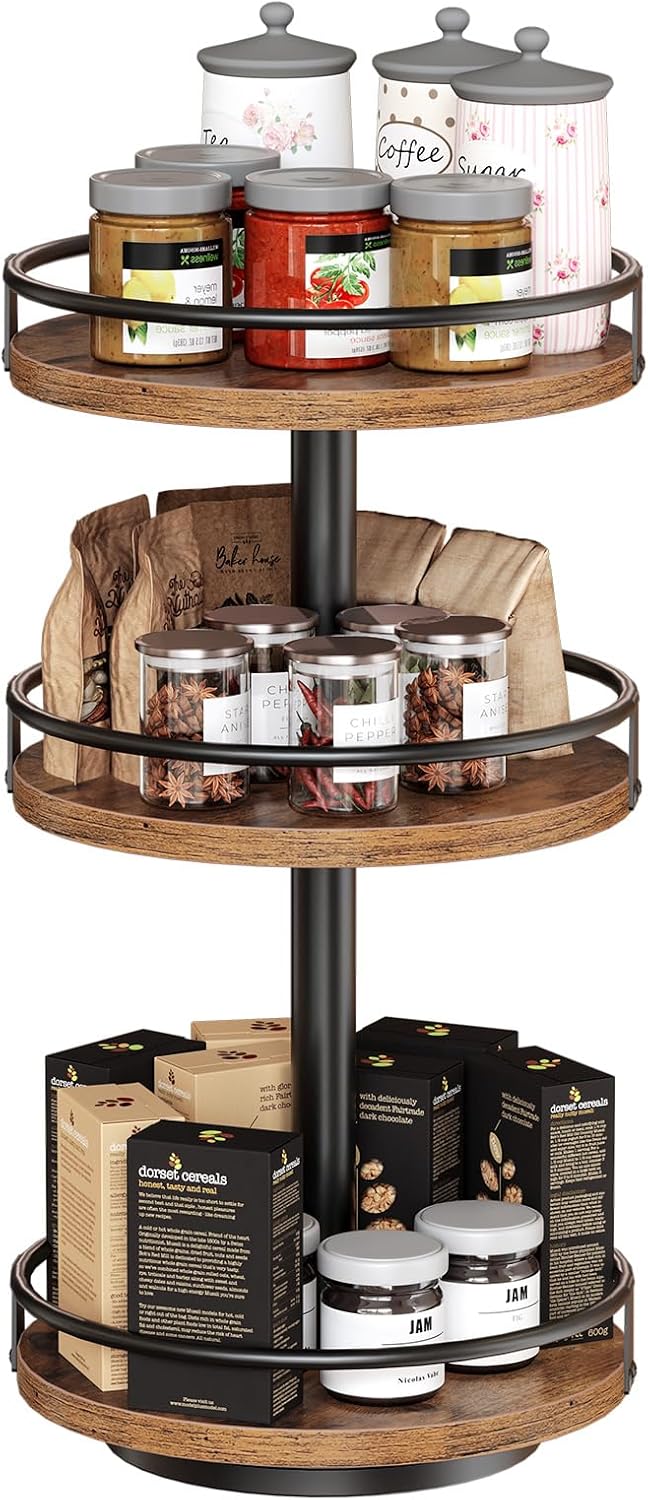 HOOBRO 3-Tier Lazy Susan Organizer, Rotating Spice Rack, Turntable Spice Rack, Vertical Storage