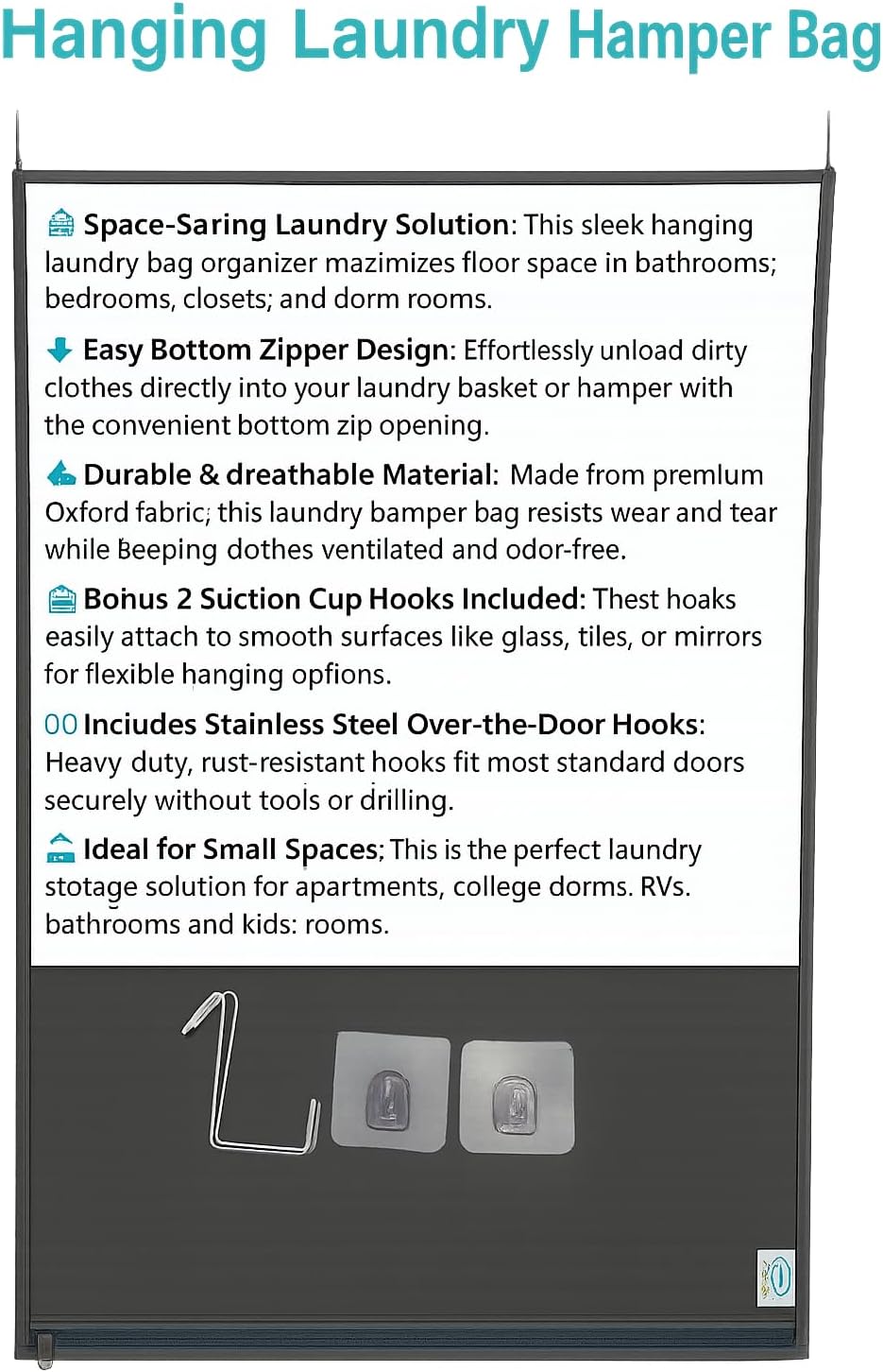 Hanging Laundry Hamper Bag – Space-Saving Dirty Clothes Storage with Free Adjustable Stainless