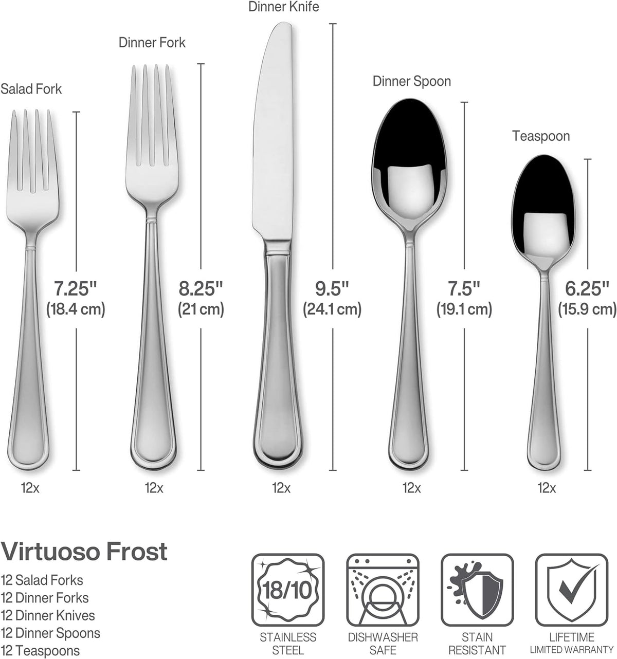 Mikasa, Virtuoso Frost Flatware Service for 12, 65 Piece Set, 18/10 Stainless Steel, Silverware Set