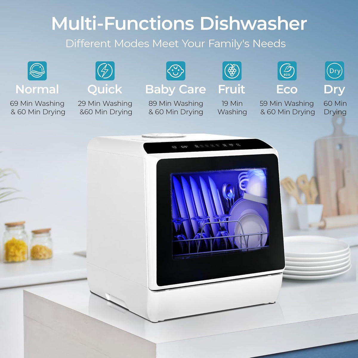EUHOMY Mini Portable Dishwasher Countertop Compact Dishwashers, Tabletop Small Dishwasher with 5L
