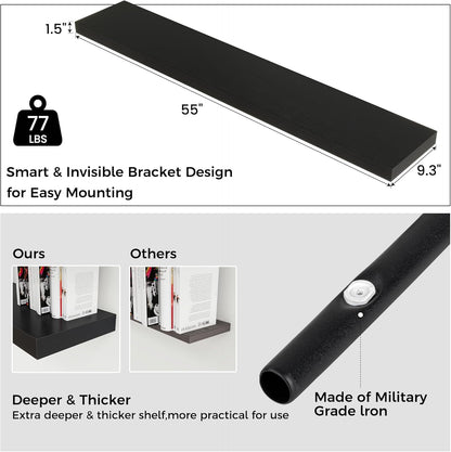 Floating Shelves for Wall, Large Wall Mounted Shelves with Invisible Brackets, Long Wood Floating
