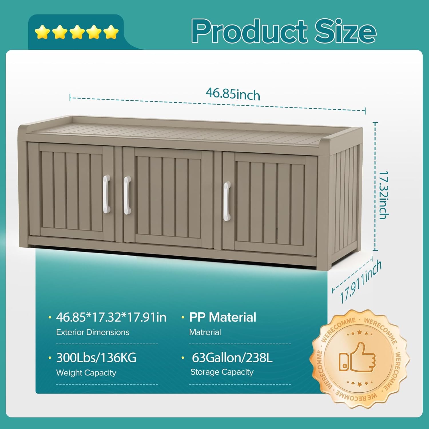 ROJIK Shoe Cabinet Waterproof UV-Resistant,Storage Bench Indoor Outdoor with Adjustable Shelves,for