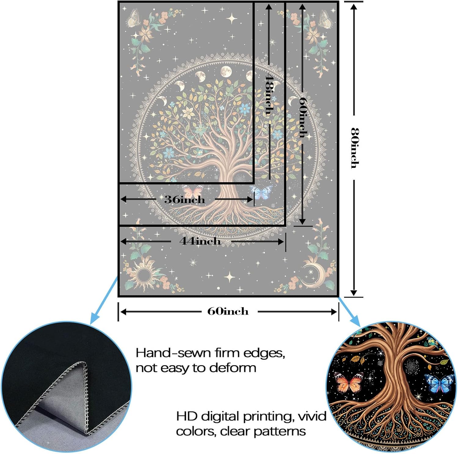 Lunerfex Tree of Life Tapestry Moon Phase Wall Tapestry, Green Tapestries for Bedroom Ceiling