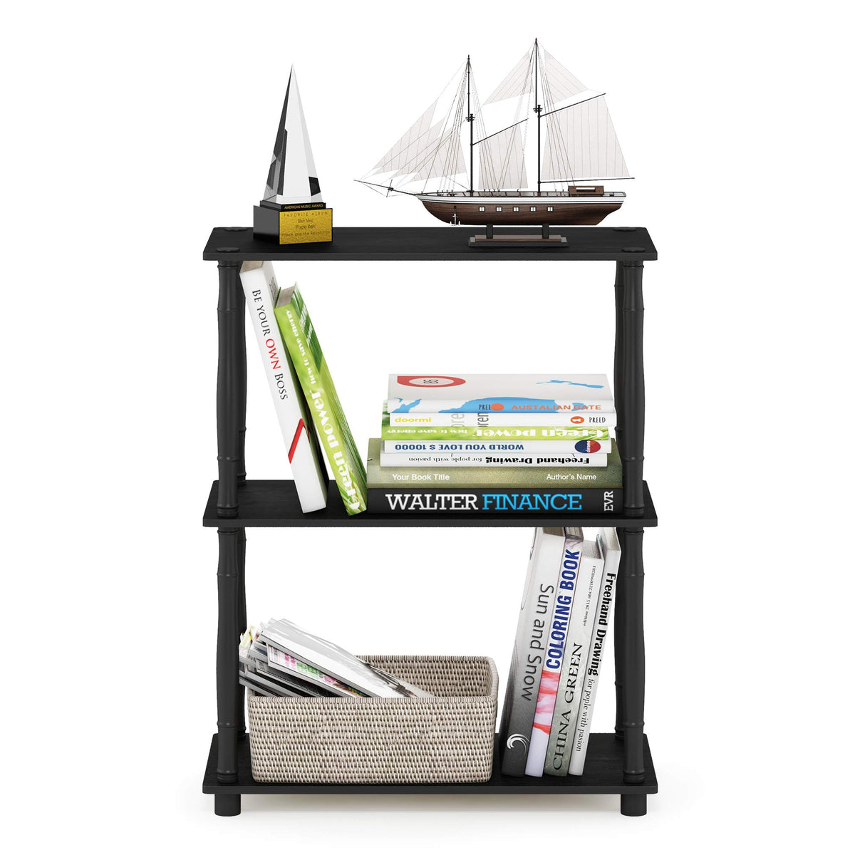 Furinno TURN-N-TUBE Storage Shelves, 3-Tier Book Shelf, Corner Shelf, Toolless Open Shelves, for