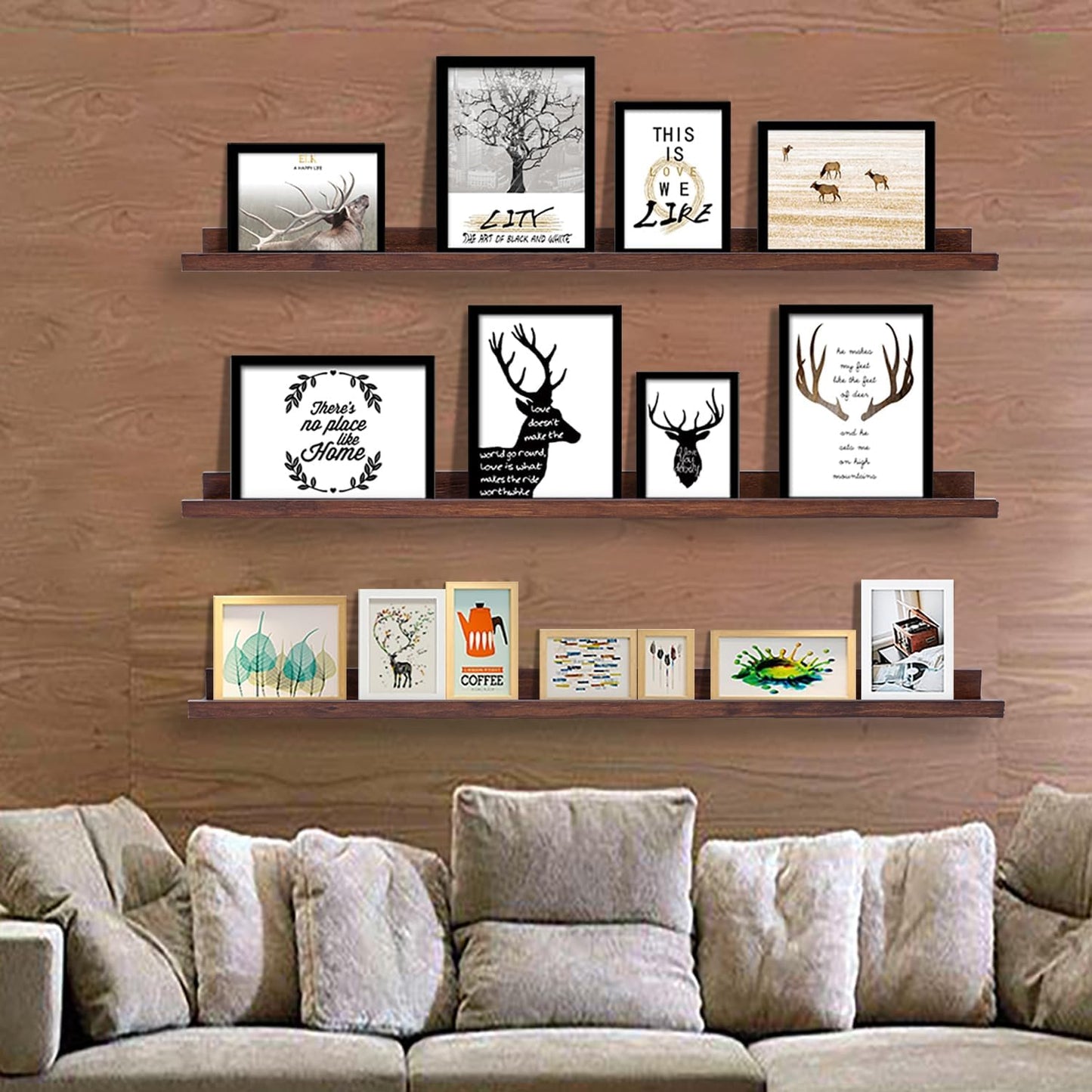 AZSKY Floating Shelves Deep Walnut for Wall Long Picture Ledge Shelf 48 Inch Beige Photo Ledge