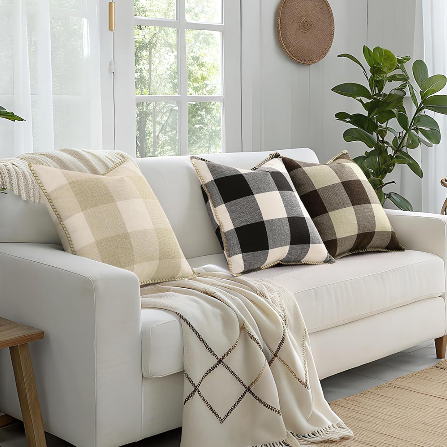 decorUhome Buffalo Plaid Check Throw Pillow Covers 20x20 Set of 2, Outdoor Decorative Farmhouse