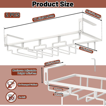 AUHOKY 2Pcs Adjustable Wine Glass Rack Under Cabinet, Punch-Free 4 Rows Stemware Wine Glass Metal