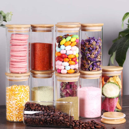 12 Pcs Glass Spice Jars - 8.5oz Empty Small Glass Bottles with Bamboo Airtight Lids and Labels
