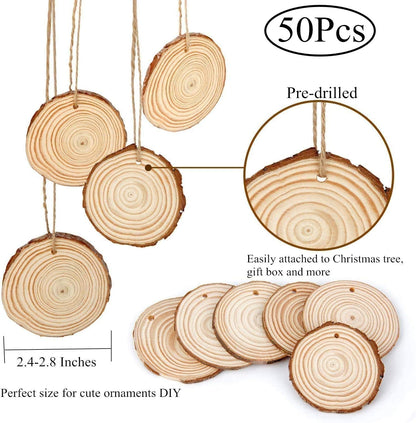 50 Pieces 2.4"-2.8" Natural Wooden Slices,Colovis Unfinished Wood Circles with Holes Tree Bark