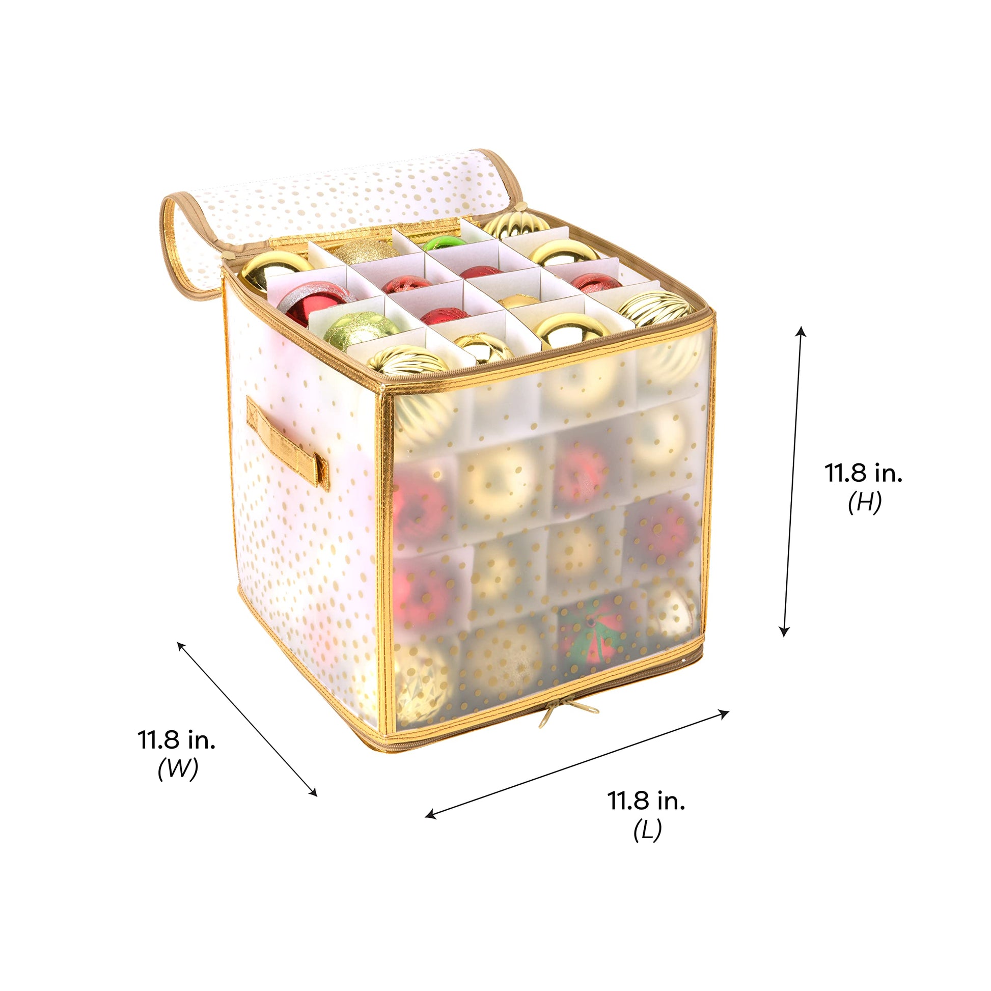Simplify 64 Count Ornament Storage Box | Plastic | Decorative Organizer | Storage Bin | Gold | L12