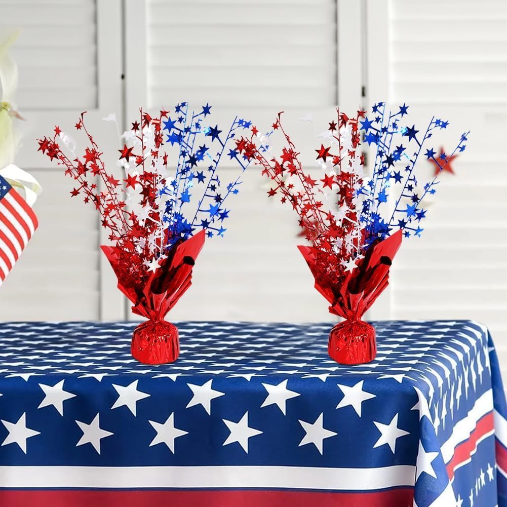 6 Pack 4th of July Table Centerpiece Decoration Metallic Foil Spray Star Burst Patriotic Decoration