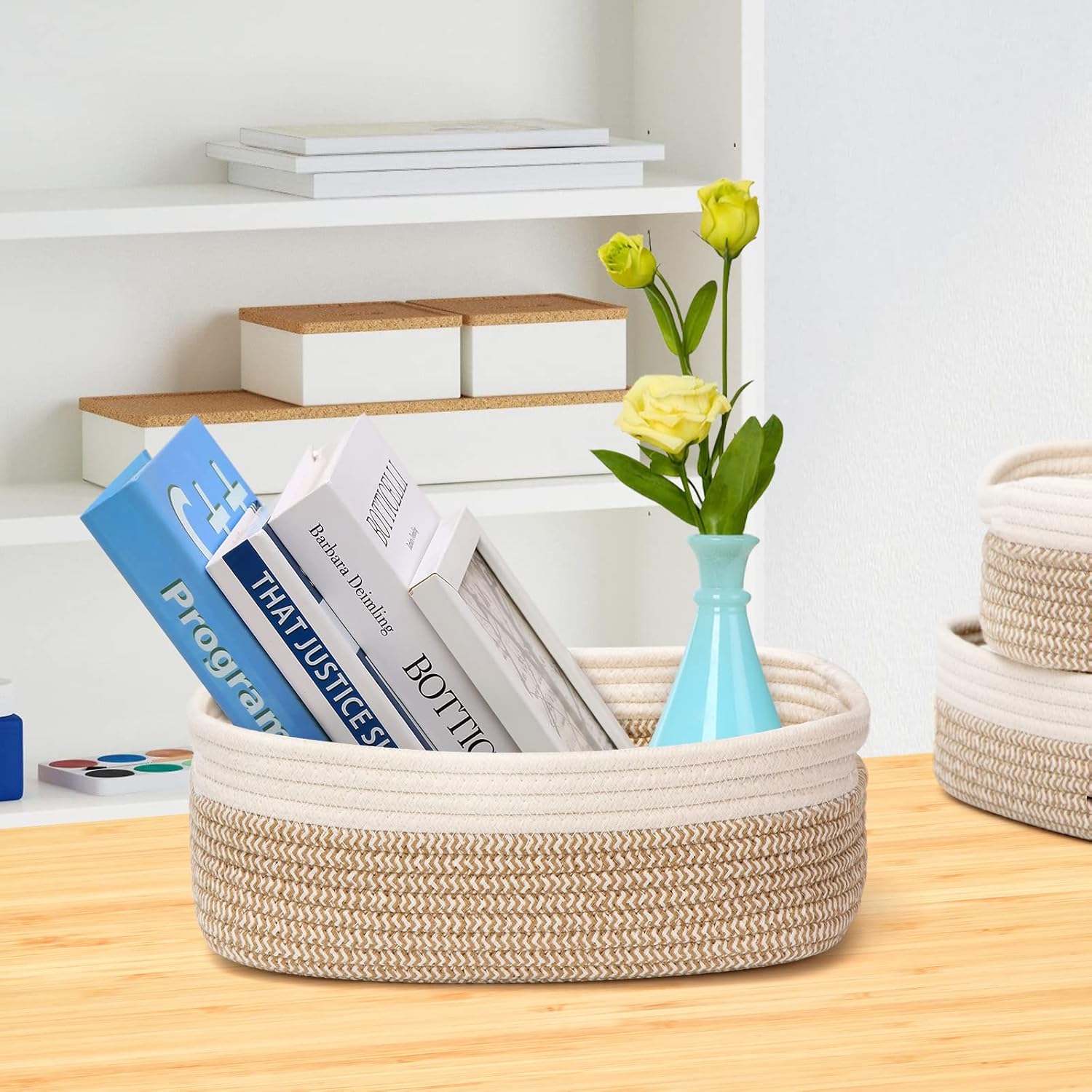 7 Piece Cotton Rope Woven Basket Set - Small Basket for Baby Nursery, Pets, Montessori, Dog & Cat