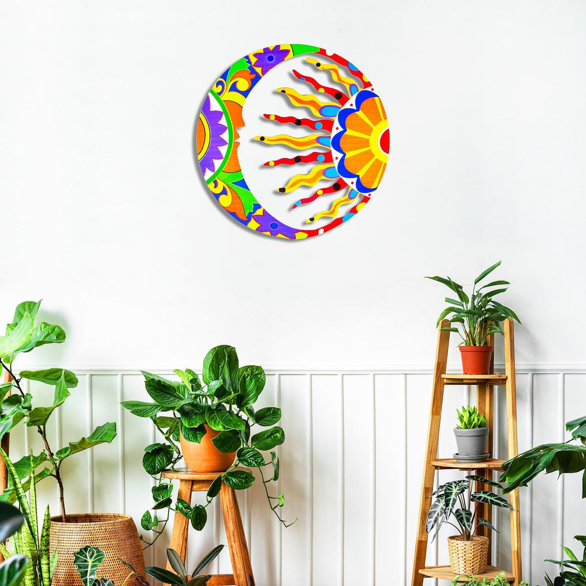 Akulgaci Metal Sun Wall Art Decor, Mexican Talavera Style Sunface Garden Outdoor Indoor Hanging