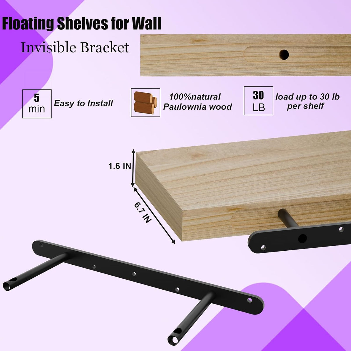 IAE Floating Wall Shelves 24 inch,Bathroom Shelves Wall Mounted,Invisible Shelves Floating Kitchen