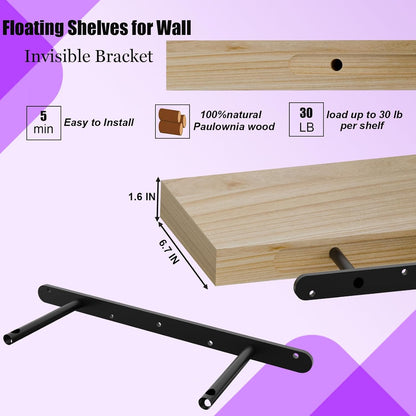 IAE Floating Wall Shelves 24 inch,Bathroom Shelves Wall Mounted,Invisible Shelves Floating Kitchen