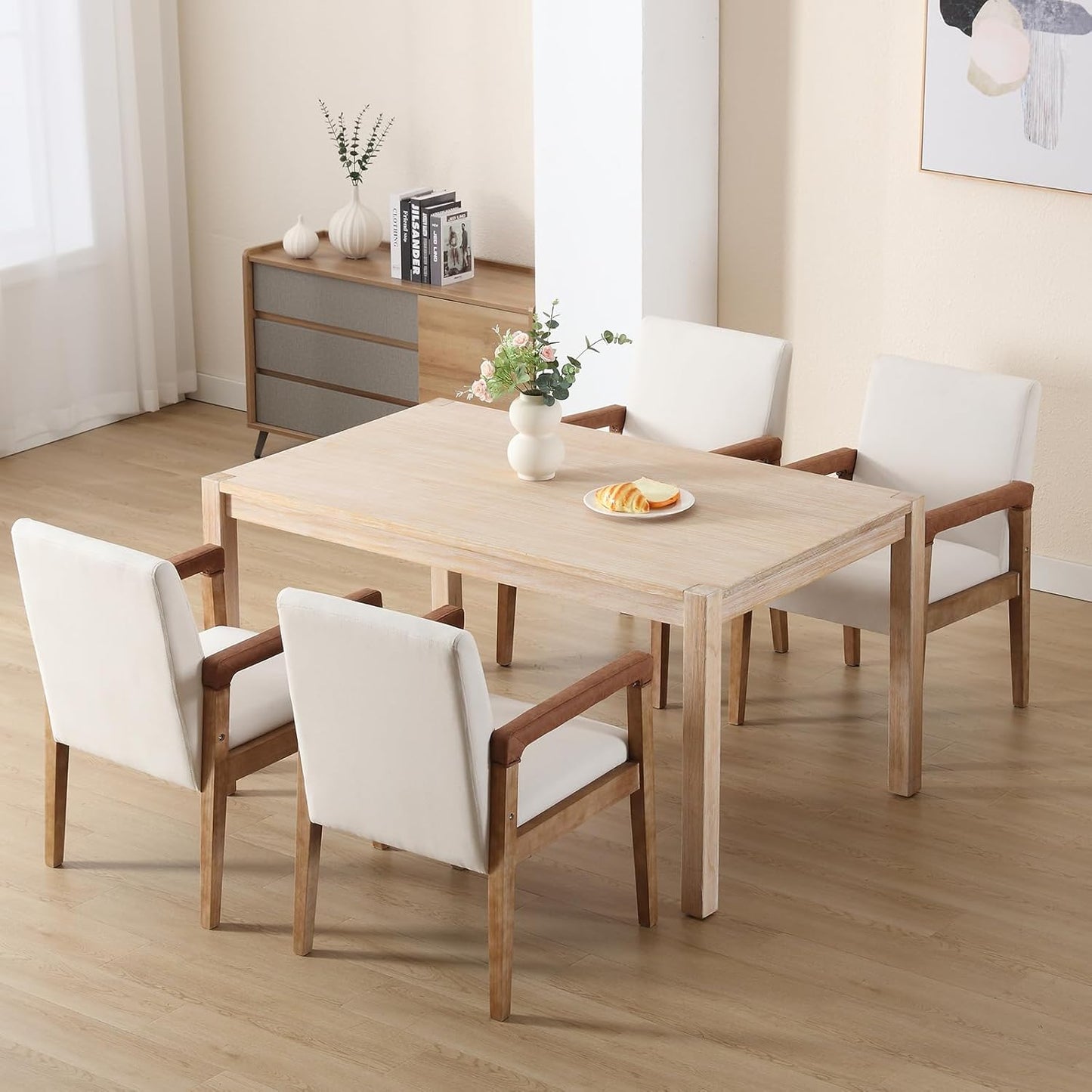 Kmax Modern Dining Chairs Set of 6 Linen Fabric Kitchen Arm Chairs Upholstered Accent Chairs with