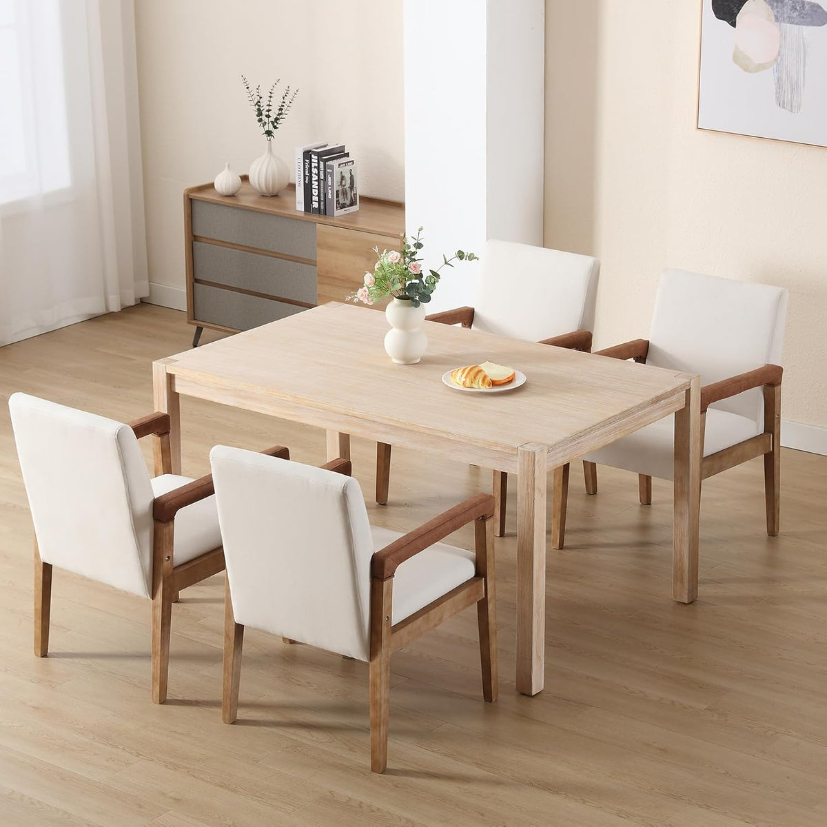 Kmax Modern Dining Chairs Set of 6 Linen Fabric Kitchen Arm Chairs Upholstered Accent Chairs with