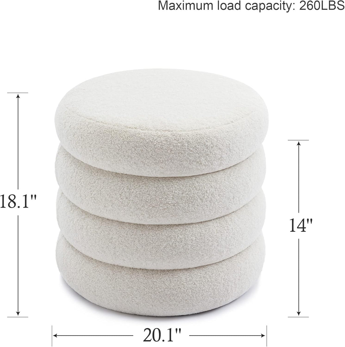 ONEVOG 20" Round Storage Ottoman with Removable Lid, Off-White Boucle Fabric Footrest Pouf, Sherpa