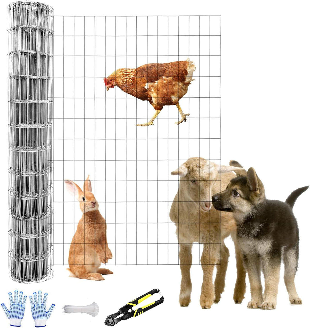 Tongmo 3 ft x 100 ft Galvanized Welded Wire Fence, 16GA Garden Chicken Wire Fence Roll, Mesh Size