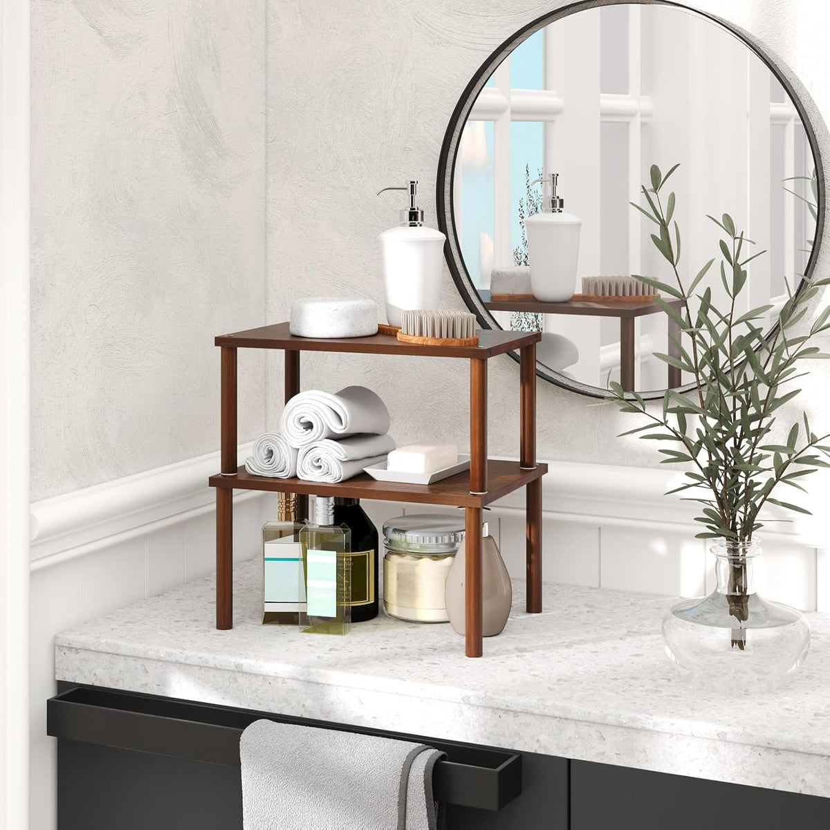 Cabinet Organizer Shelf(Set of 2),Kitchen Counter Shelves,Bamboo Spice Rack Countertop and