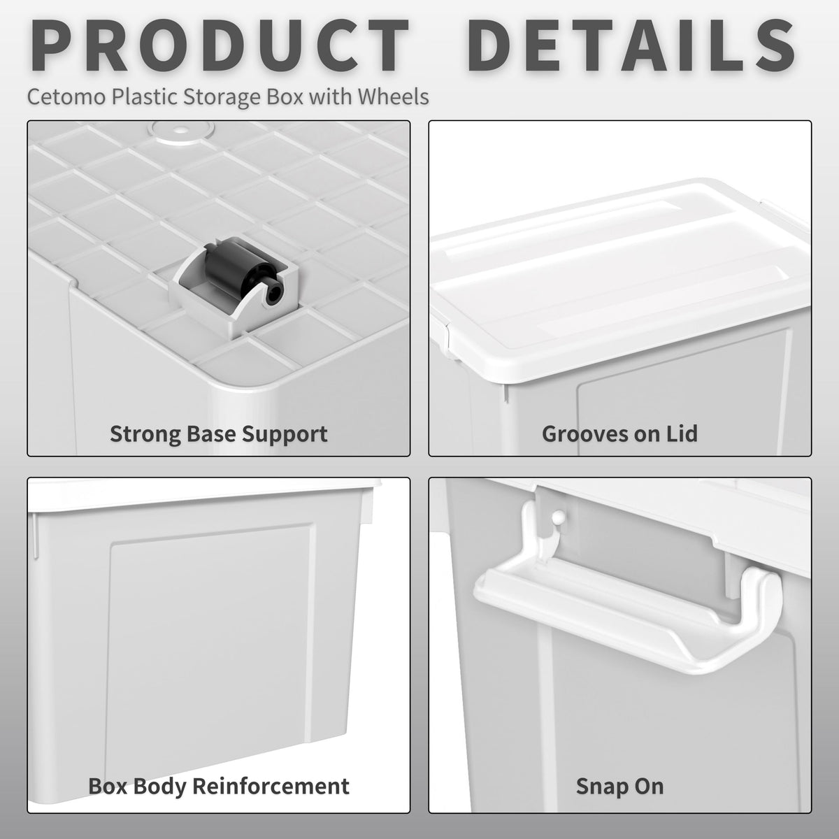 Cetomo Lidded Storage Bin with Handle, Tote Organizing Container with Wheels, Lid and Secure