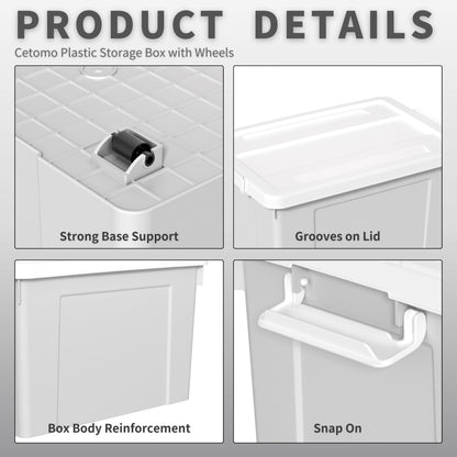 Cetomo Lidded Storage Bin with Handle, Tote Organizing Container with Wheels, Lid and Secure