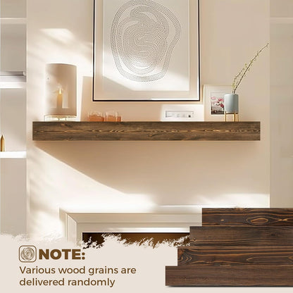 48x8x3 Fireplace Mantel - Handcrafted Hollow Rustic Solid Wood Wall Mounted Floating Shelf with