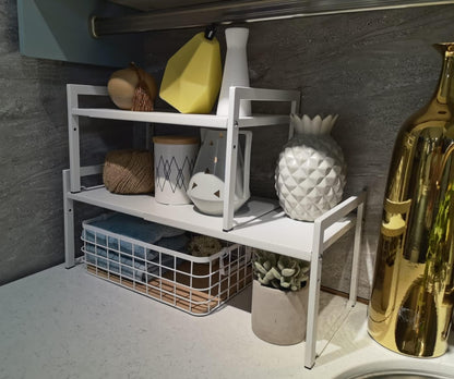 Expandable Cabinet Shelf Organizer 16-26" L Stackable Kitchen Counter Shelf Rack Stand Sink Riser
