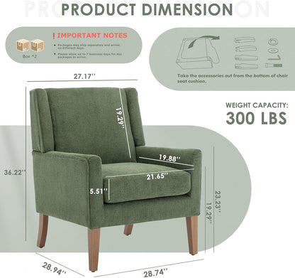 COLAMY Modern Wingback Living Room Chair Set of 2, Upholstered Fabric Accent Armchair, Single Sofa